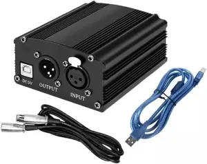 1-Channel 48V Phantom Power Supply with XLR 3 Pin Microphone Cable for Condenser Microphone Music Recording Equipment, Black, 500419122