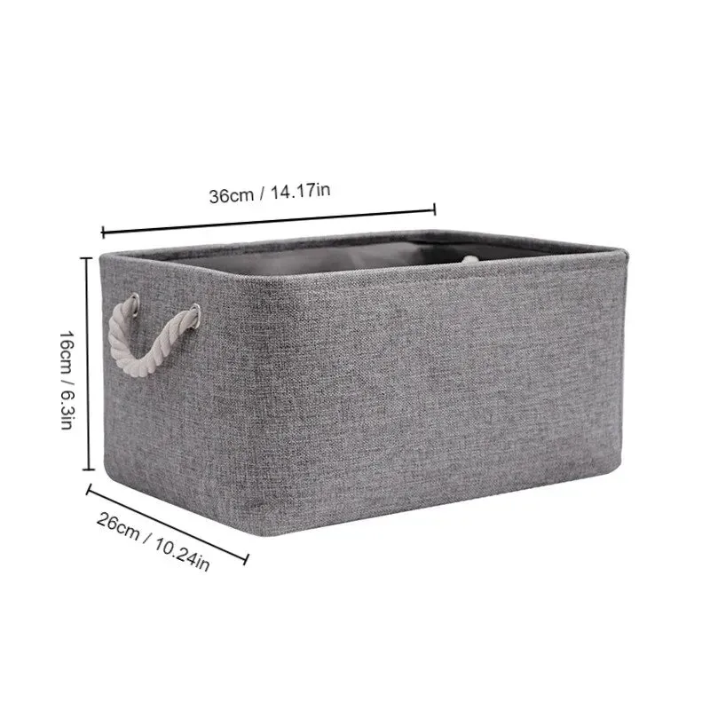 1pc Beige Grey Foldable Linen Storage Basket for Office Bedroom Closet with Handle