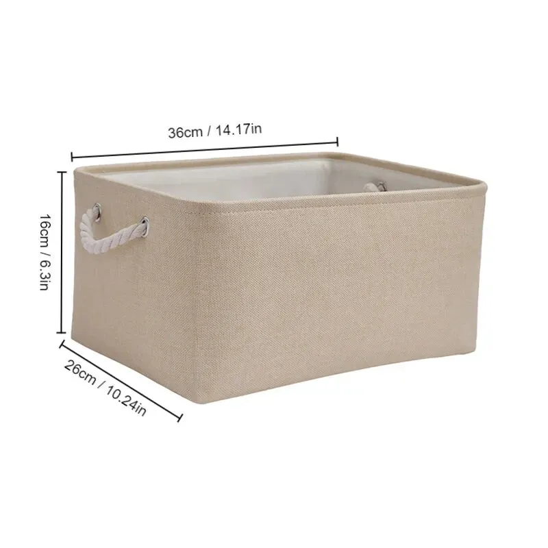 1pc Beige Grey Foldable Linen Storage Basket for Office Bedroom Closet with Handle