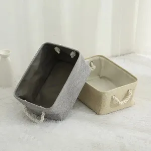 1pc Beige Grey Foldable Linen Storage Basket for Office Bedroom Closet with Handle