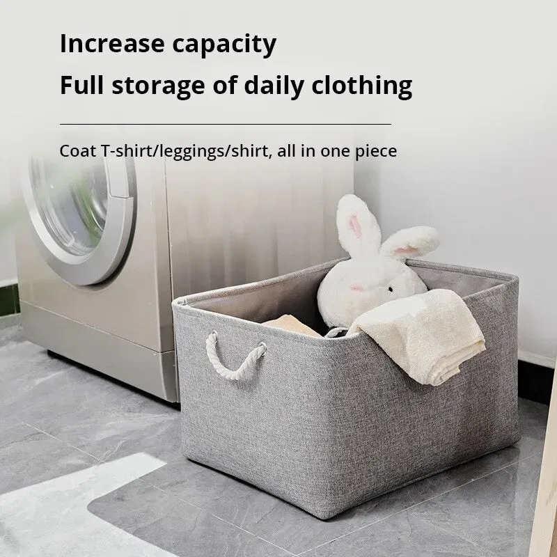 1pc Beige Grey Foldable Linen Storage Basket for Office Bedroom Closet with Handle