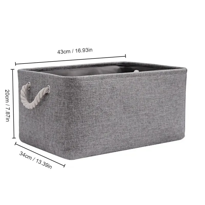 1pc Beige Grey Foldable Linen Storage Basket for Office Bedroom Closet with Handle