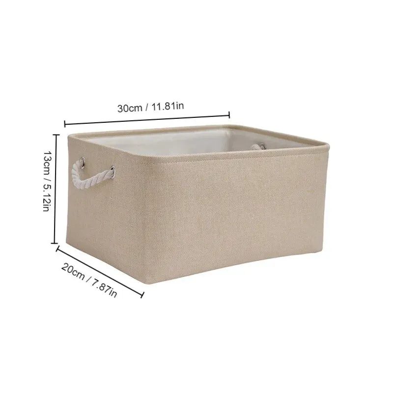 1pc Beige Grey Foldable Linen Storage Basket for Office Bedroom Closet with Handle