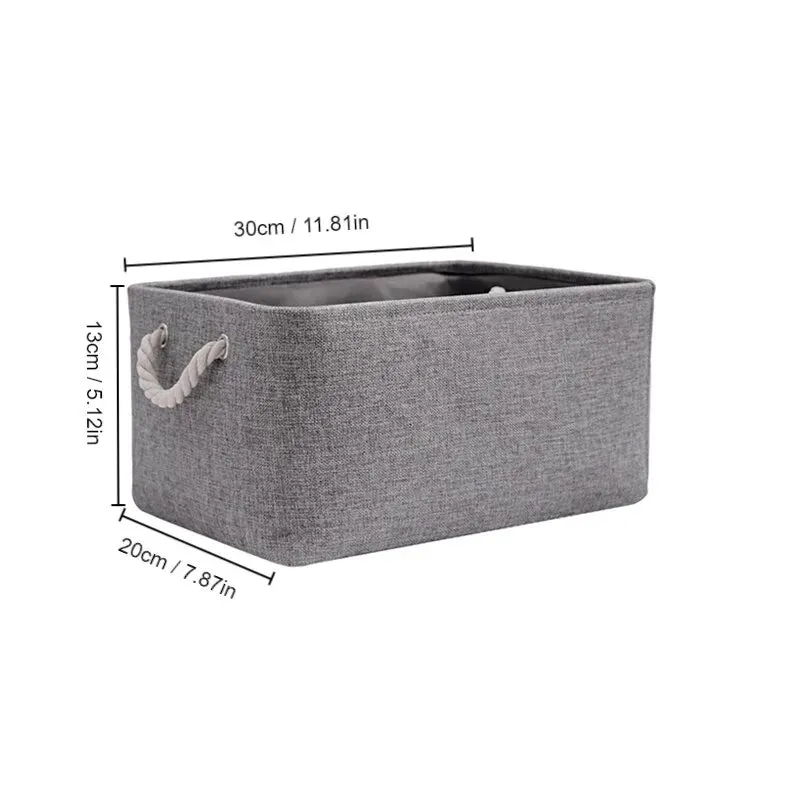 1pc Beige Grey Foldable Linen Storage Basket for Office Bedroom Closet with Handle