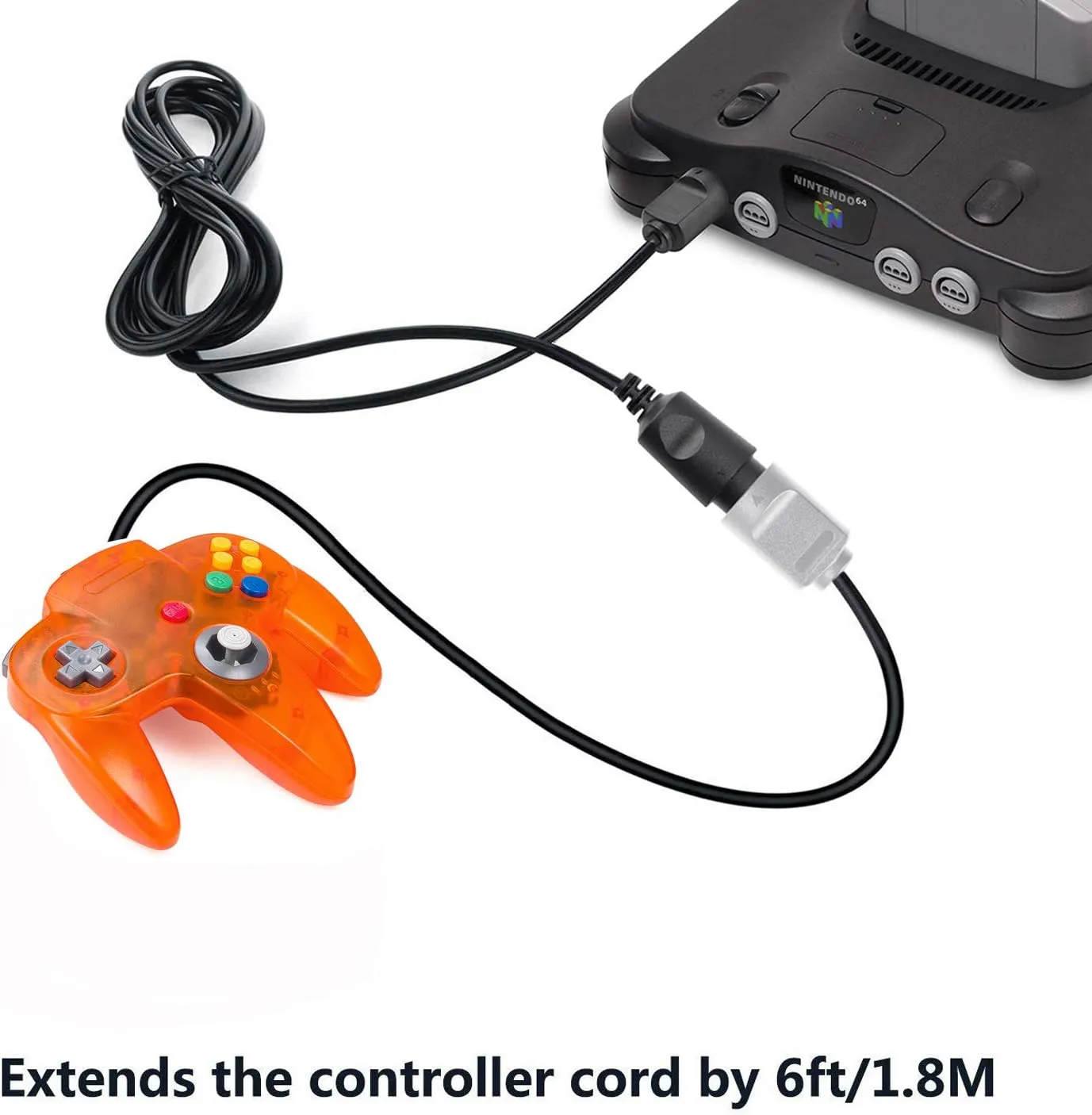 2-Pack Wired Classic 64 Controller Bundle with 2 Extension Cords [1.8m/6ft ] Compatible with N64 Video Game Console (Clear Orange and Green)
