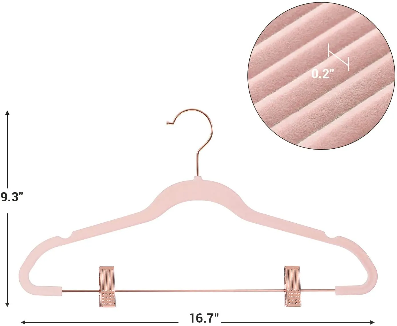24 Pack Pants Hangers, 16.7 Inch Coat Hangers with Rose Gold Colored Movable Clips