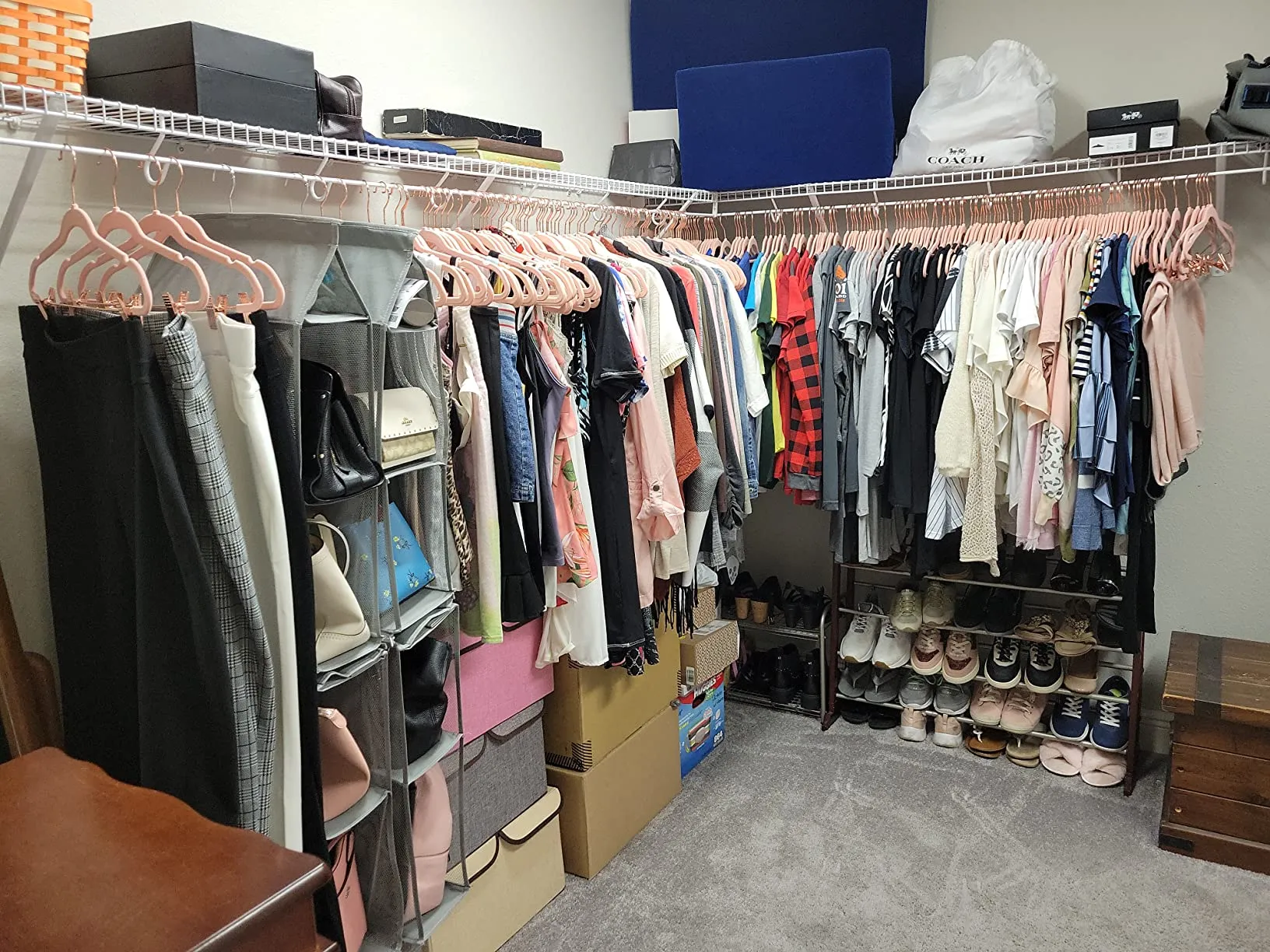 24 Pack Pants Hangers, 16.7 Inch Coat Hangers with Rose Gold Colored Movable Clips