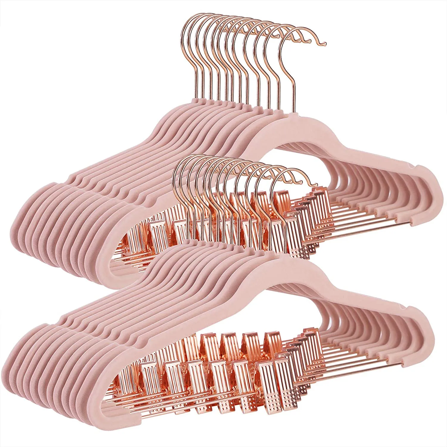 24 Pack Pants Hangers, 16.7 Inch Coat Hangers with Rose Gold Colored Movable Clips