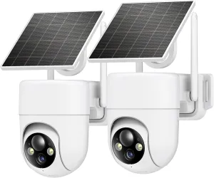 2K Solar Security Cameras Wireless Outdoor, 2PCS Outdoor Camera Wireless with 360 View, Cameras for Home Security with Color Night Vision/2-Way Audio, 2.4GHz Wi-Fi Only