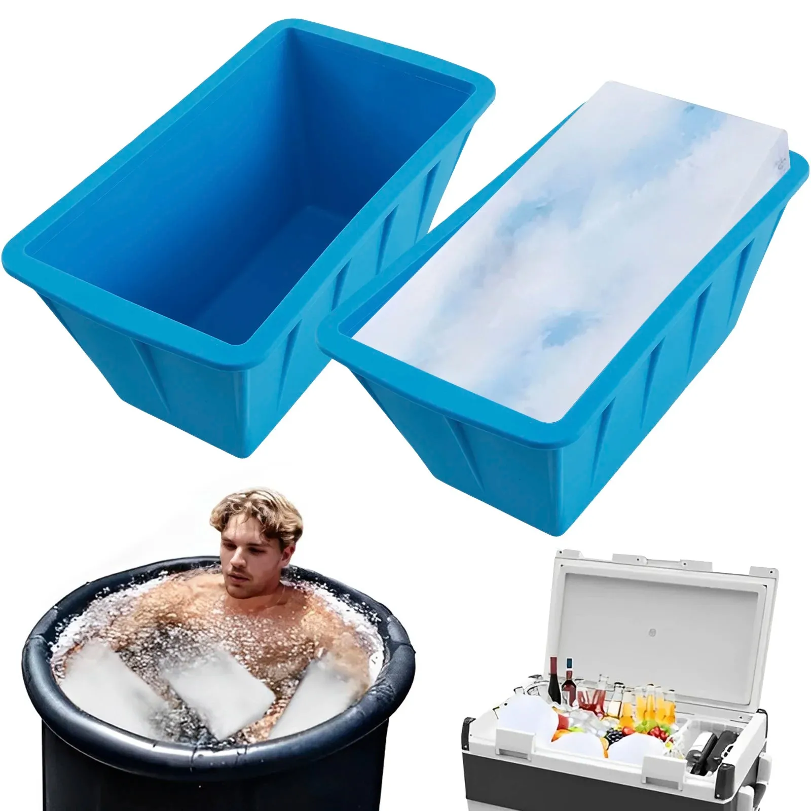 2PCS Silicone Large Ice Mold Reusable Ice Cubes Tray for Coolers and Cold Plunge Reusable Silicone Ice Cube Bricks Maker Mould