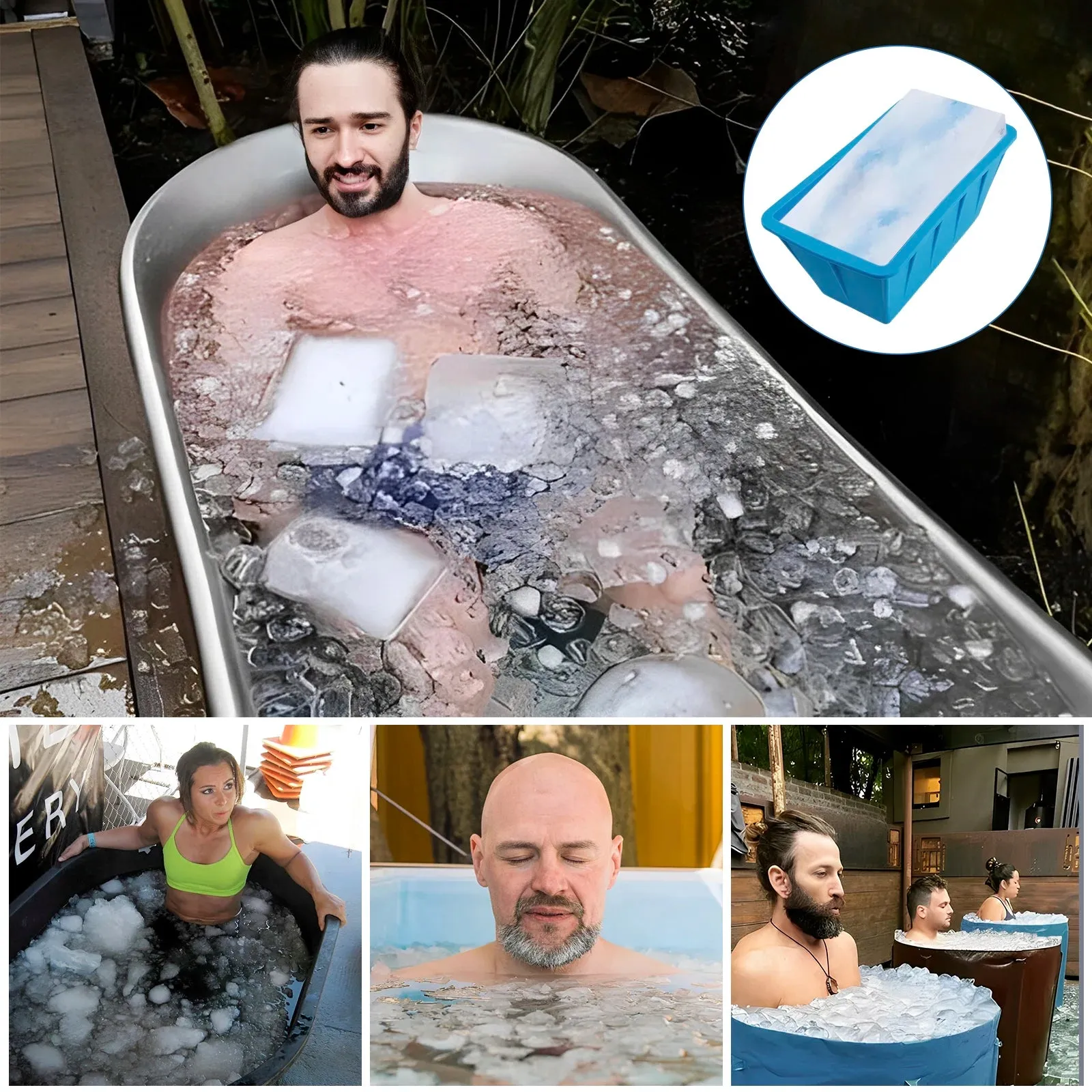 2PCS Silicone Large Ice Mold Reusable Ice Cubes Tray for Coolers and Cold Plunge Reusable Silicone Ice Cube Bricks Maker Mould
