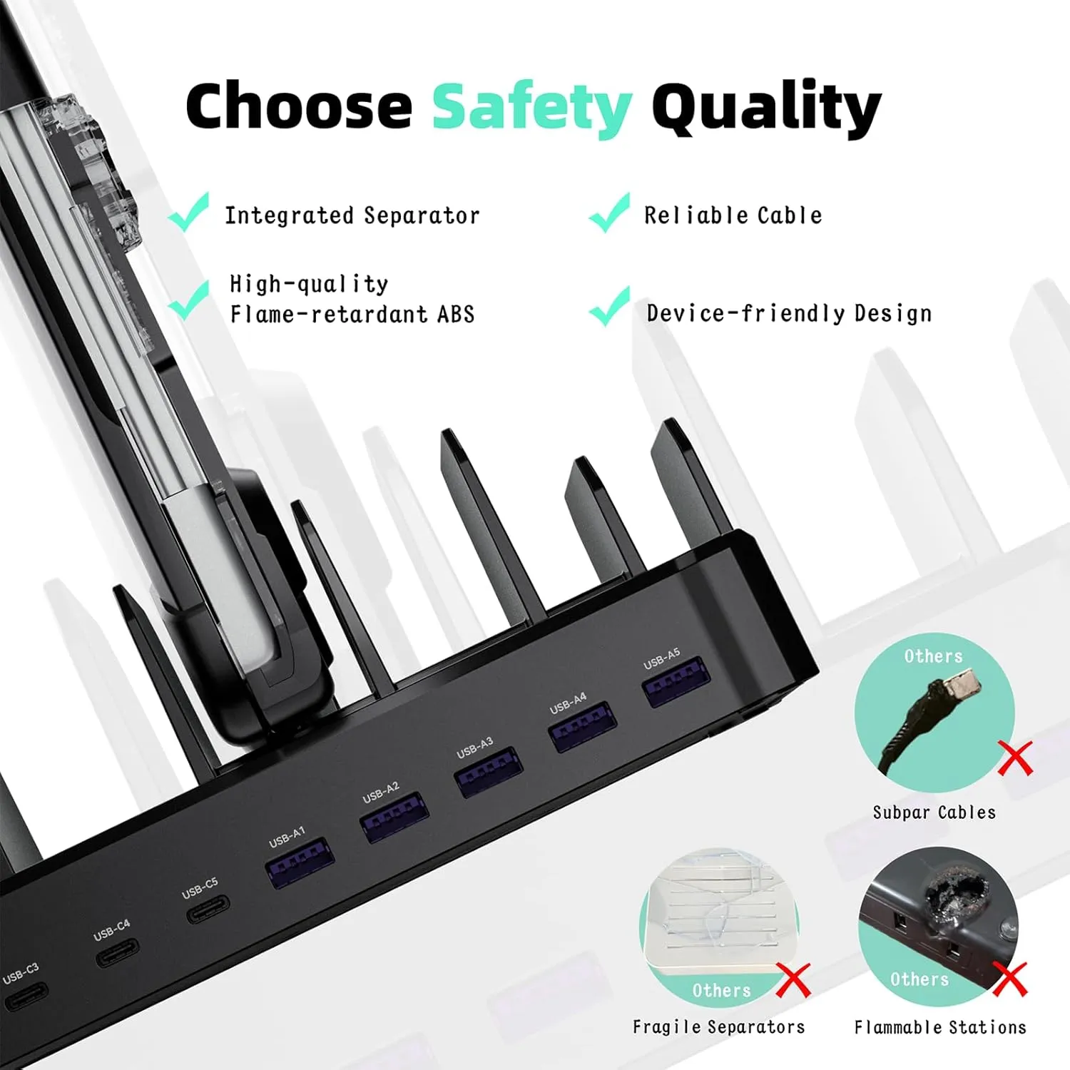320W Charging Station for Multiple Devices, Zobirez 10-Port USB C Fast Charger Stations for MacBook, iPhone, Android Cell Phone, iPad, Tablet, Family Multi-Device Organizer Charging Dock, Black