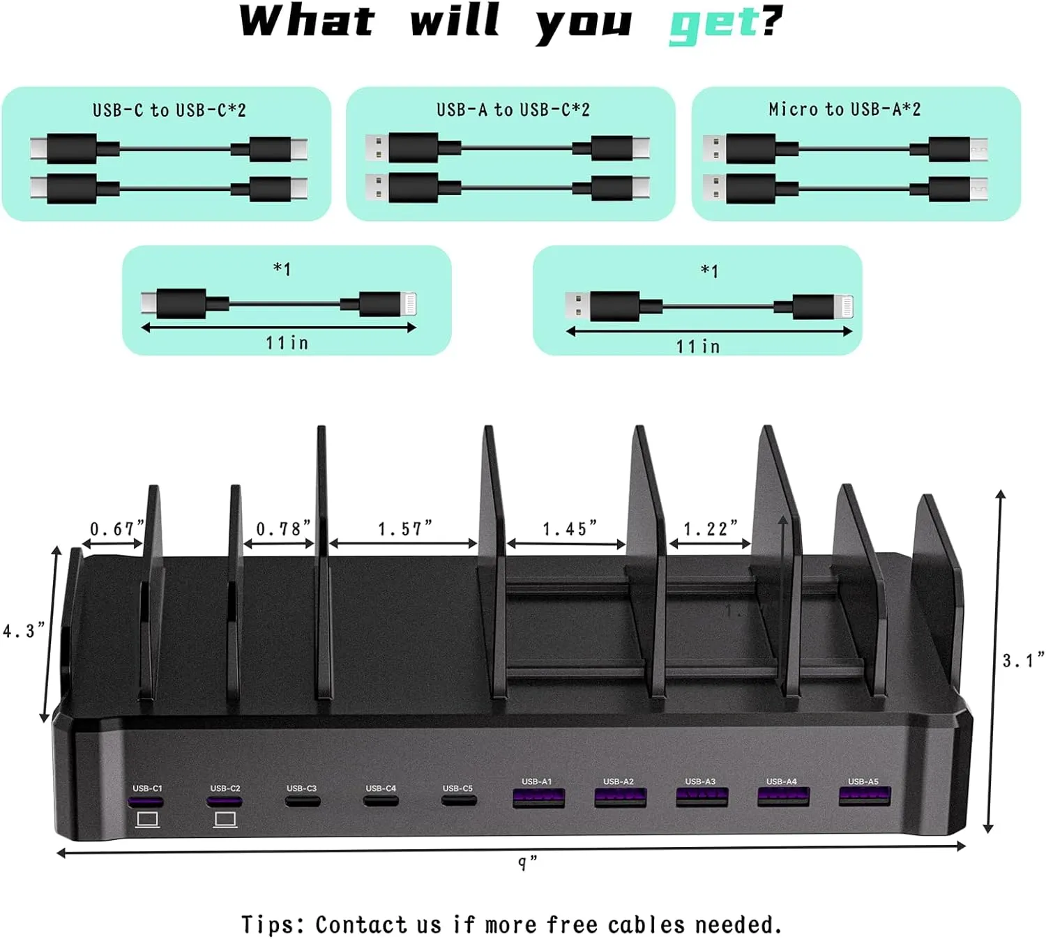 320W Charging Station for Multiple Devices, Zobirez 10-Port USB C Fast Charger Stations for MacBook, iPhone, Android Cell Phone, iPad, Tablet, Family Multi-Device Organizer Charging Dock, Black