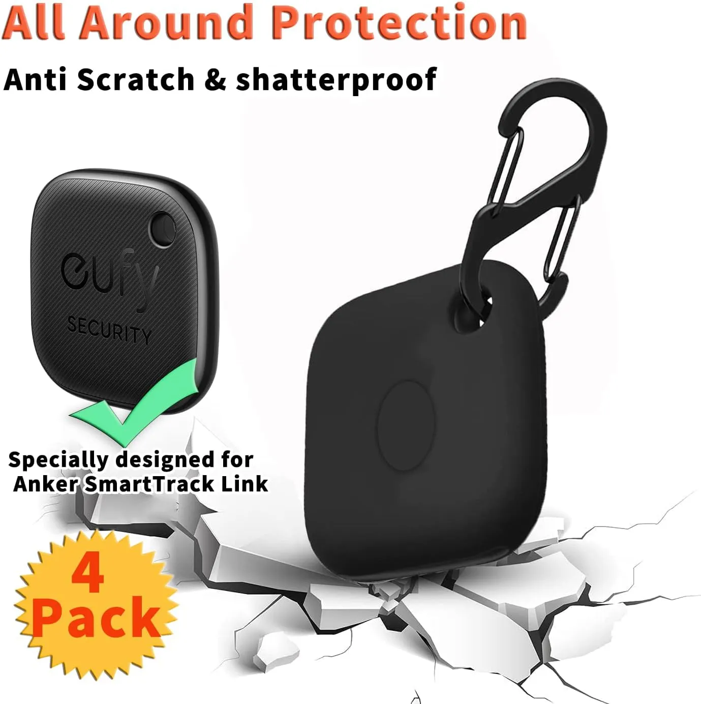 4 Pack Silicone case for Anker SmartTrack Link Holder, Anker SmartTrack Link case, for Anker Tracker Holder, with Keychain/Lanyard, for Anker GPS Item Finders Accessories, Black White