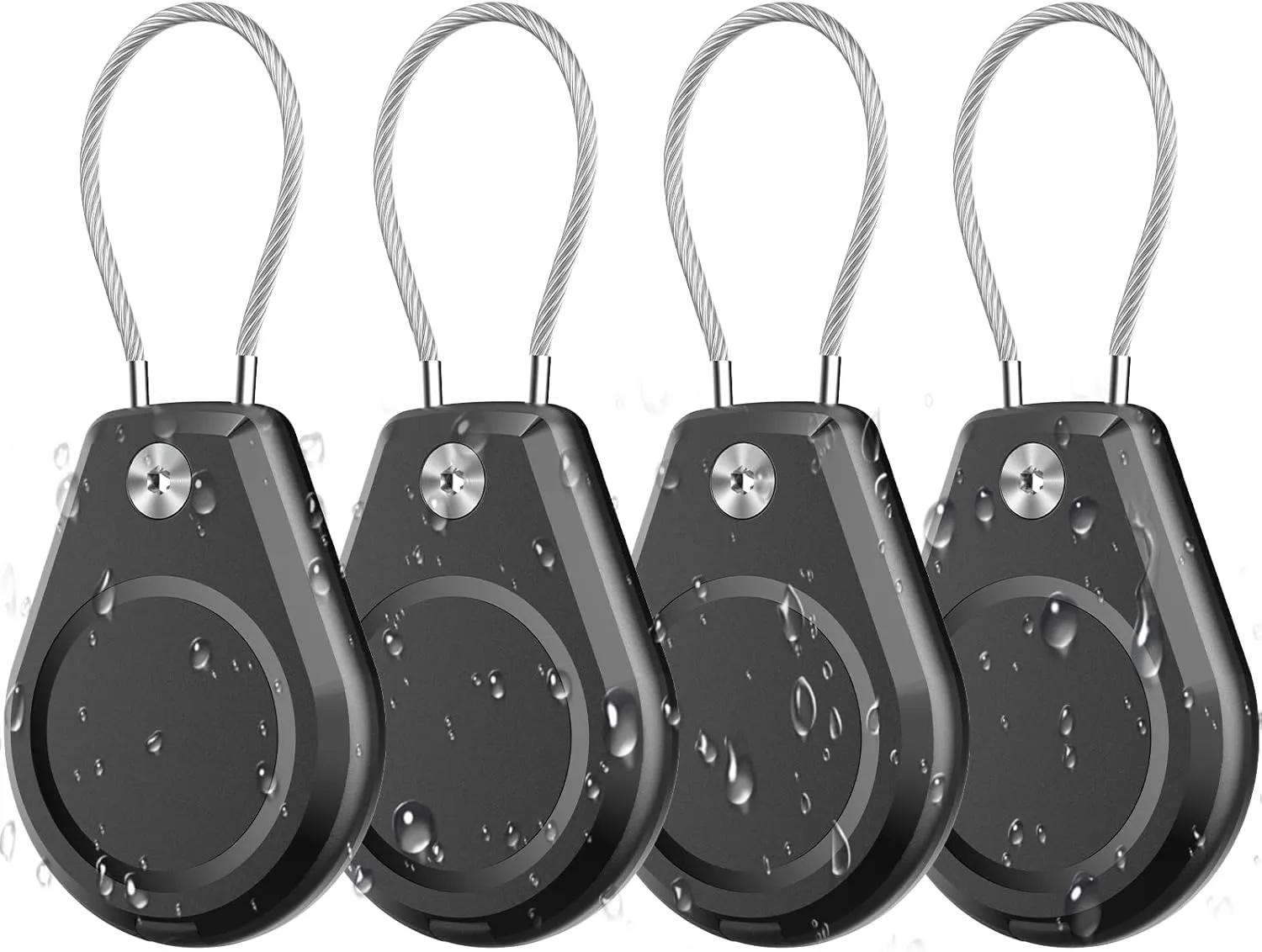4 Pack Waterproof AirTag Holder, Air tag Secure Case Antitheft with Wire Cable, Ultra Durable, Scratch-Resistant Tag Cover with Key Locking, AirTag Keychain Accessories for Car Bike Luggage Key Dog