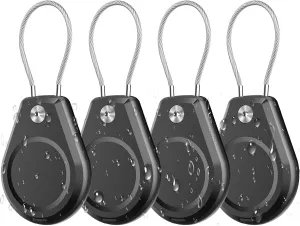 4 Pack Waterproof AirTag Holder, Air tag Secure Case Antitheft with Wire Cable, Ultra Durable, Scratch-Resistant Tag Cover with Key Locking, AirTag Keychain Accessories for Car Bike Luggage Key Dog