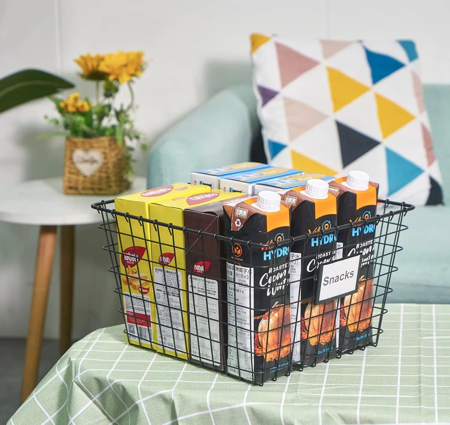4 PackExtra LargeWire Handmade Storage Basket for Organizing Household Goods,Pantry Organization,Bathroom countertop,Laundry,Wardrobe Storage Basket,Black