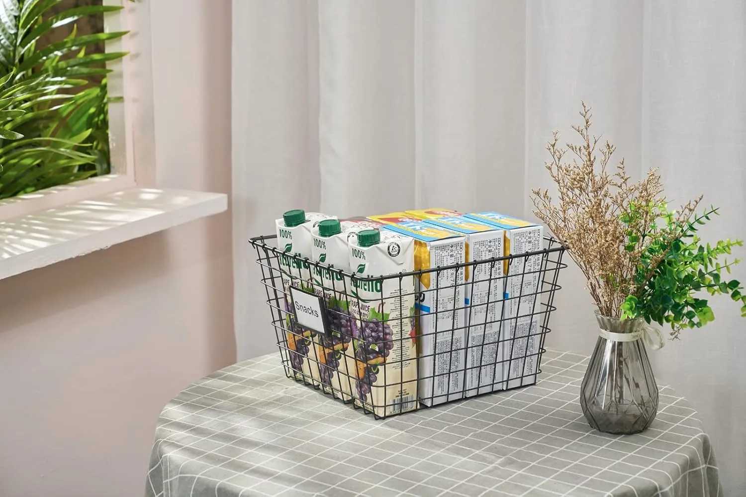 4 PackExtra LargeWire Handmade Storage Basket for Organizing Household Goods,Pantry Organization,Bathroom countertop,Laundry,Wardrobe Storage Basket,Black