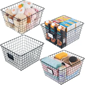 4 PackExtra LargeWire Handmade Storage Basket for Organizing Household Goods,Pantry Organization,Bathroom countertop,Laundry,Wardrobe Storage Basket,Black