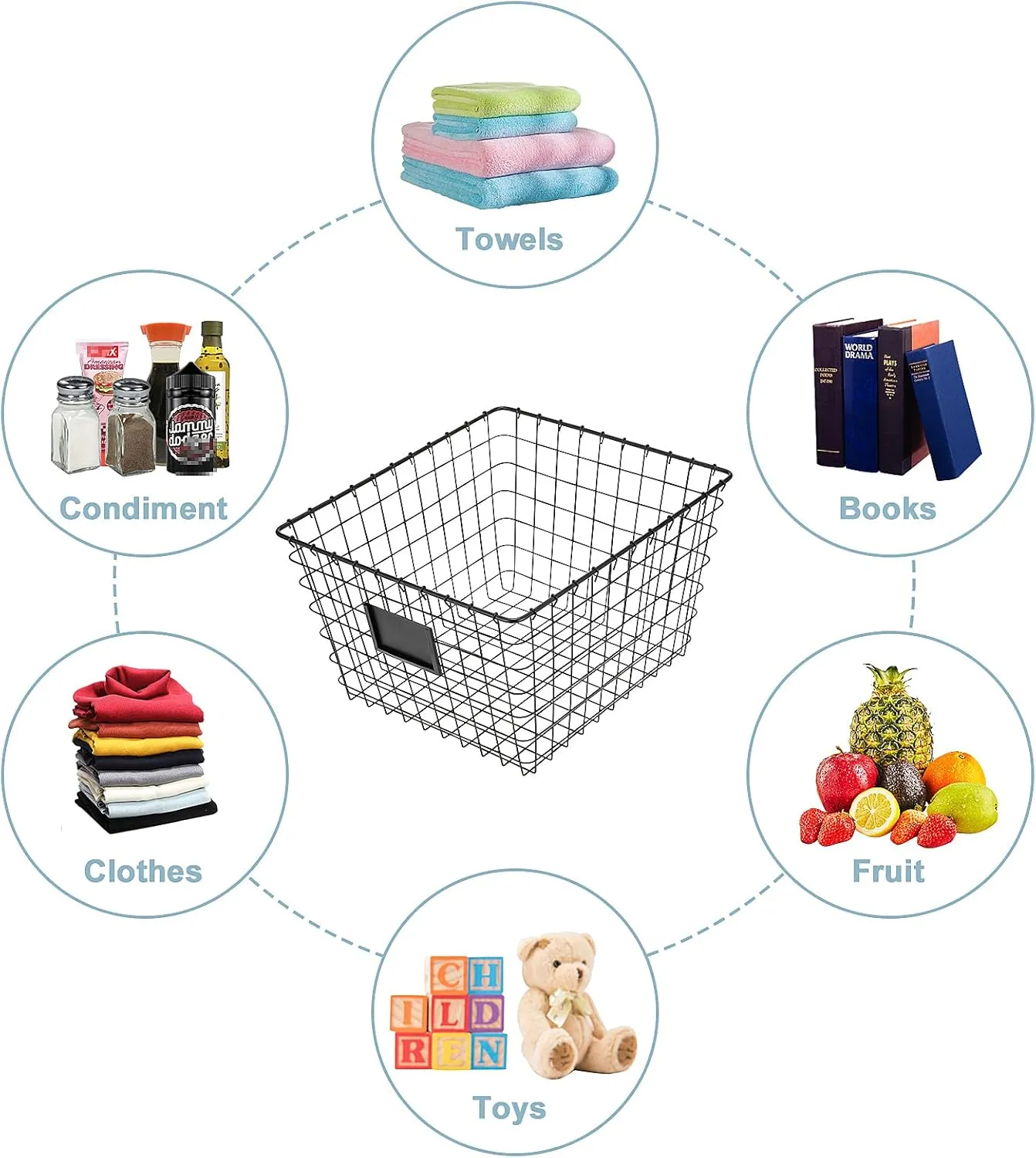 4 PackExtra LargeWire Handmade Storage Basket for Organizing Household Goods,Pantry Organization,Bathroom countertop,Laundry,Wardrobe Storage Basket,Black