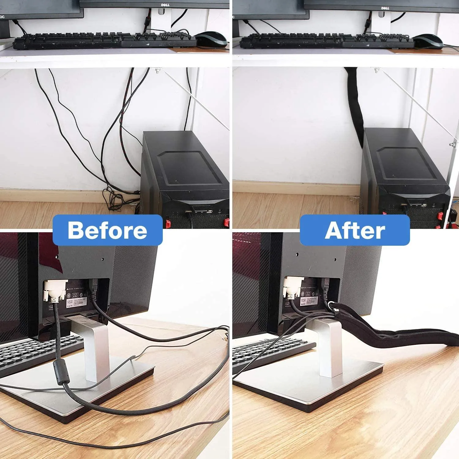 4 Piece Black Cable Management Sleeve for TV/Computer/Home Entertainment, 19-20 inch