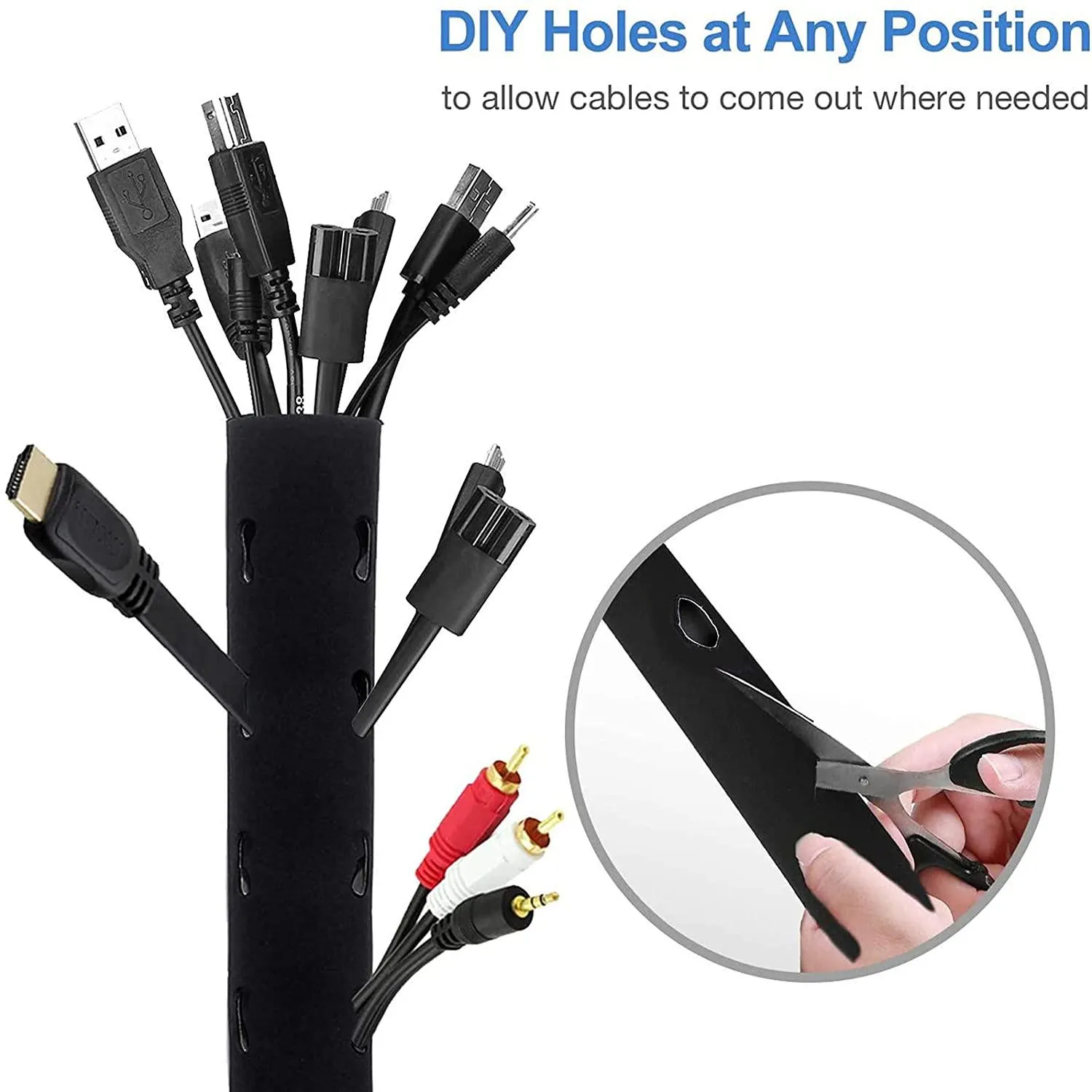4 Piece Black Cable Management Sleeve for TV/Computer/Home Entertainment, 19-20 inch