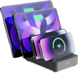 4-Port Charging Station for Multiple Devices, USB Charger Stations Multi-Device Organizer Charging Dock, Compatible with Cell Phones, iPads, Kindle Tablets, and Other Electronics (Gray)