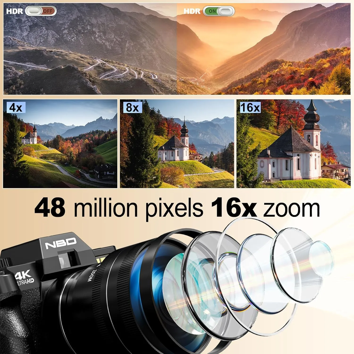 48MP Digital Cameras for Photography - 16X Zoom Travel Camera with 180 Flip Screen, 4K Vlogging Cameras Fotograficas for YouTube, Auto Focus, Macro Lens, 2 Batteries & 32GB SD CardBlack