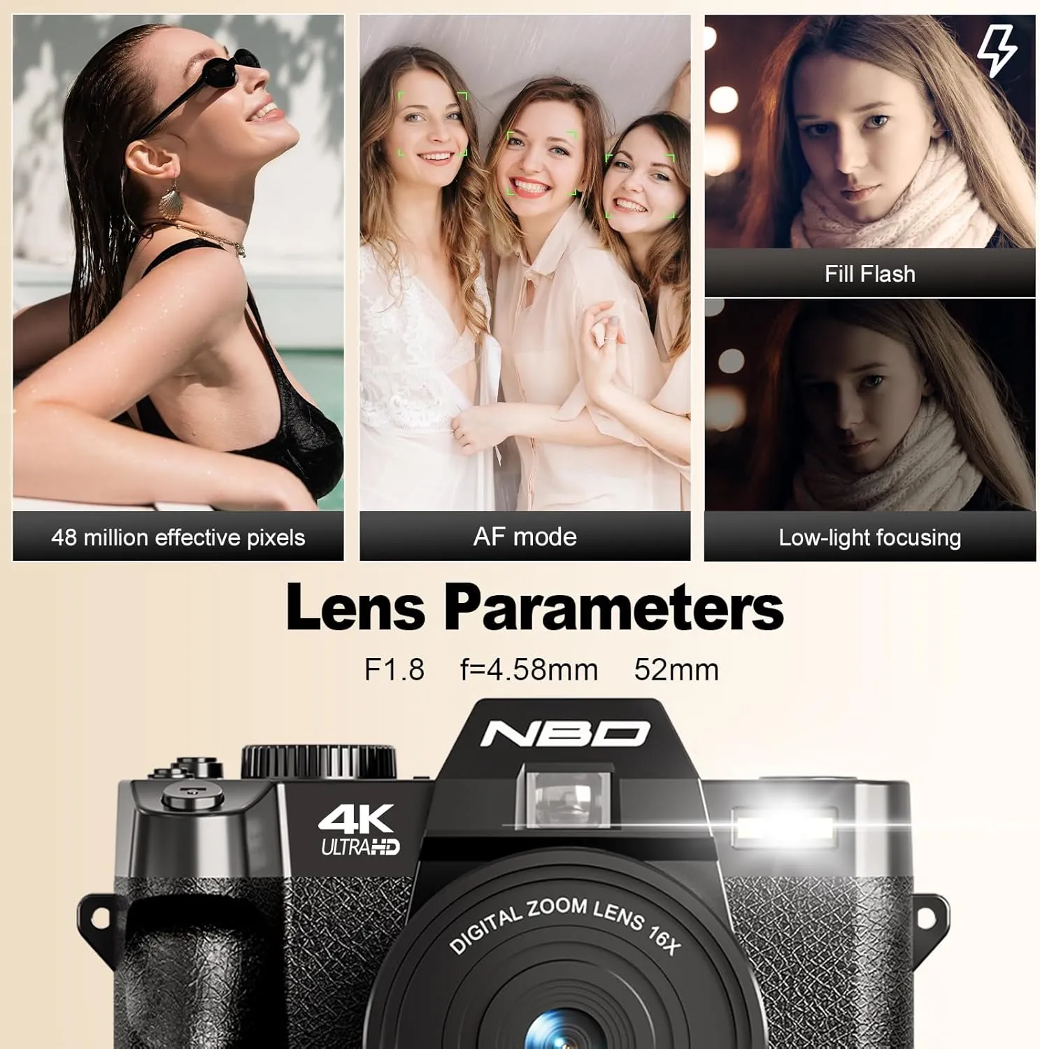 48MP Digital Cameras for Photography - 16X Zoom Travel Camera with 180 Flip Screen, 4K Vlogging Cameras Fotograficas for YouTube, Auto Focus, Macro Lens, 2 Batteries & 32GB SD CardBlack