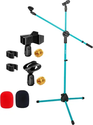 5 Core Tripod Mic Stand Floor Adjustable 31 to 76 Inches Boom Arm Holder Microphone Stands 360 Degree Rotating   Dual Mic MS DBL G SKY BLU