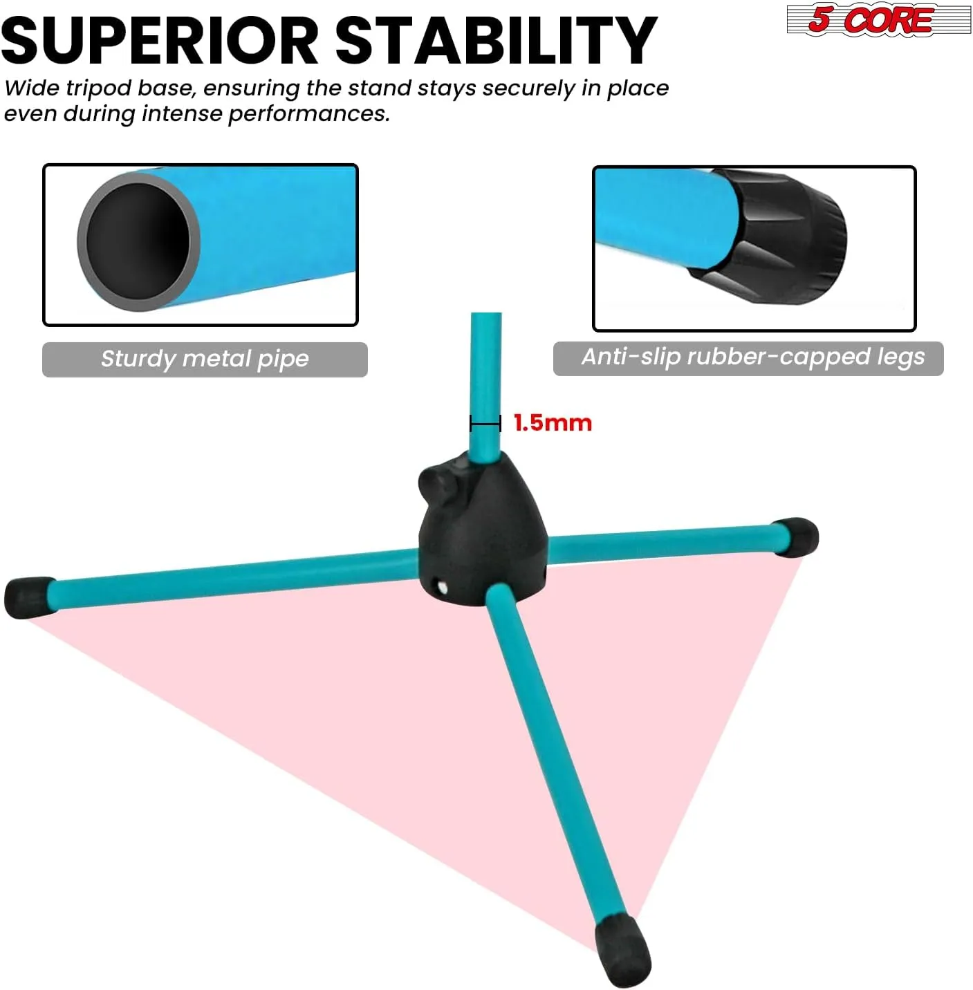 5 Core Tripod Mic Stand Floor Adjustable 31 to 76 Inches Boom Arm Holder Microphone Stands 360 Degree Rotating   Dual Mic MS DBL G SKY BLU