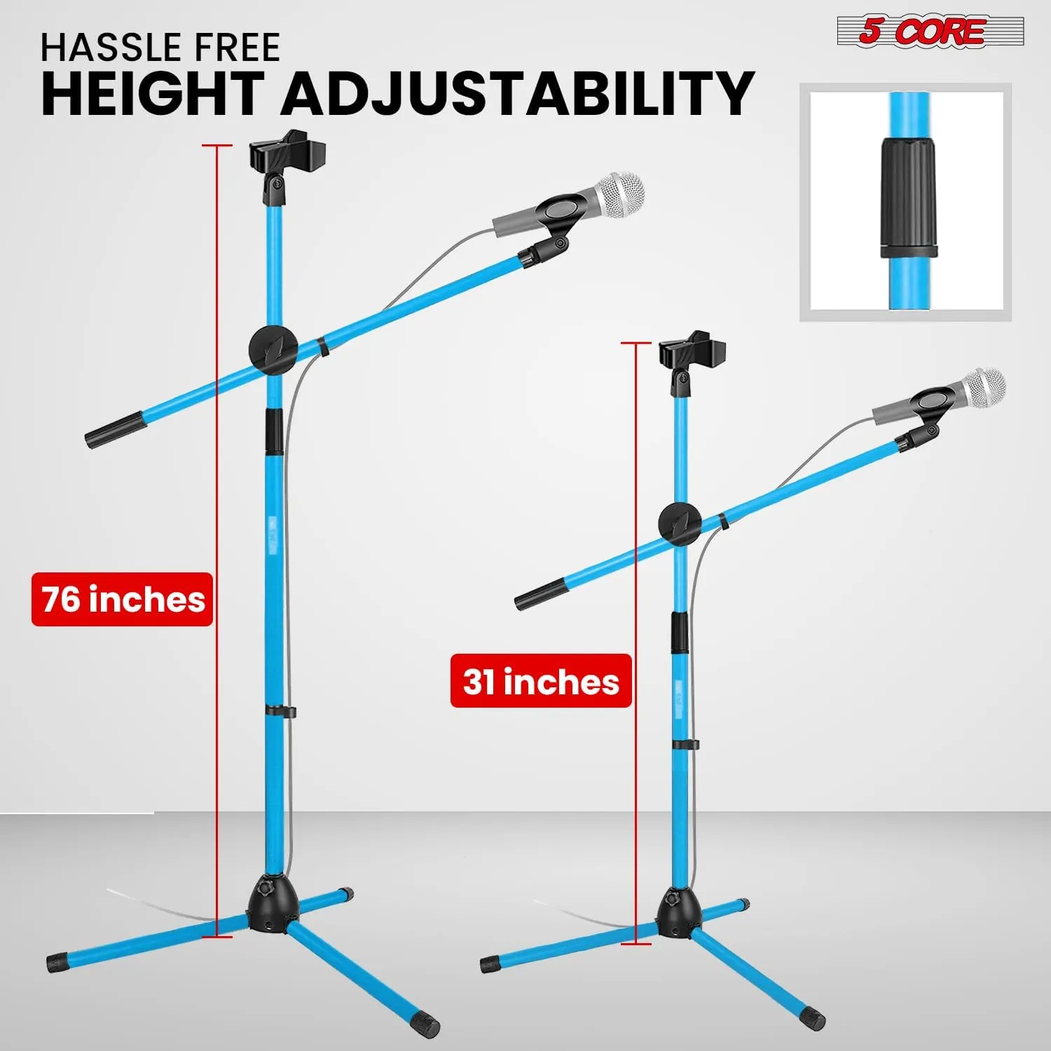 5 Core Tripod Mic Stand Floor Adjustable 31 to 76 Inches Boom Arm Holder Microphone Stands 360 Degree Rotating   Dual Mic MS DBL G SKY BLU