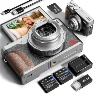 5K 64MP Digital Cameras for Photography,18X Zoom Anti-Shake Vlogging Camera for YouTube, Autofocus Digital Cameras with 32GB TF Card & 2 Batteries