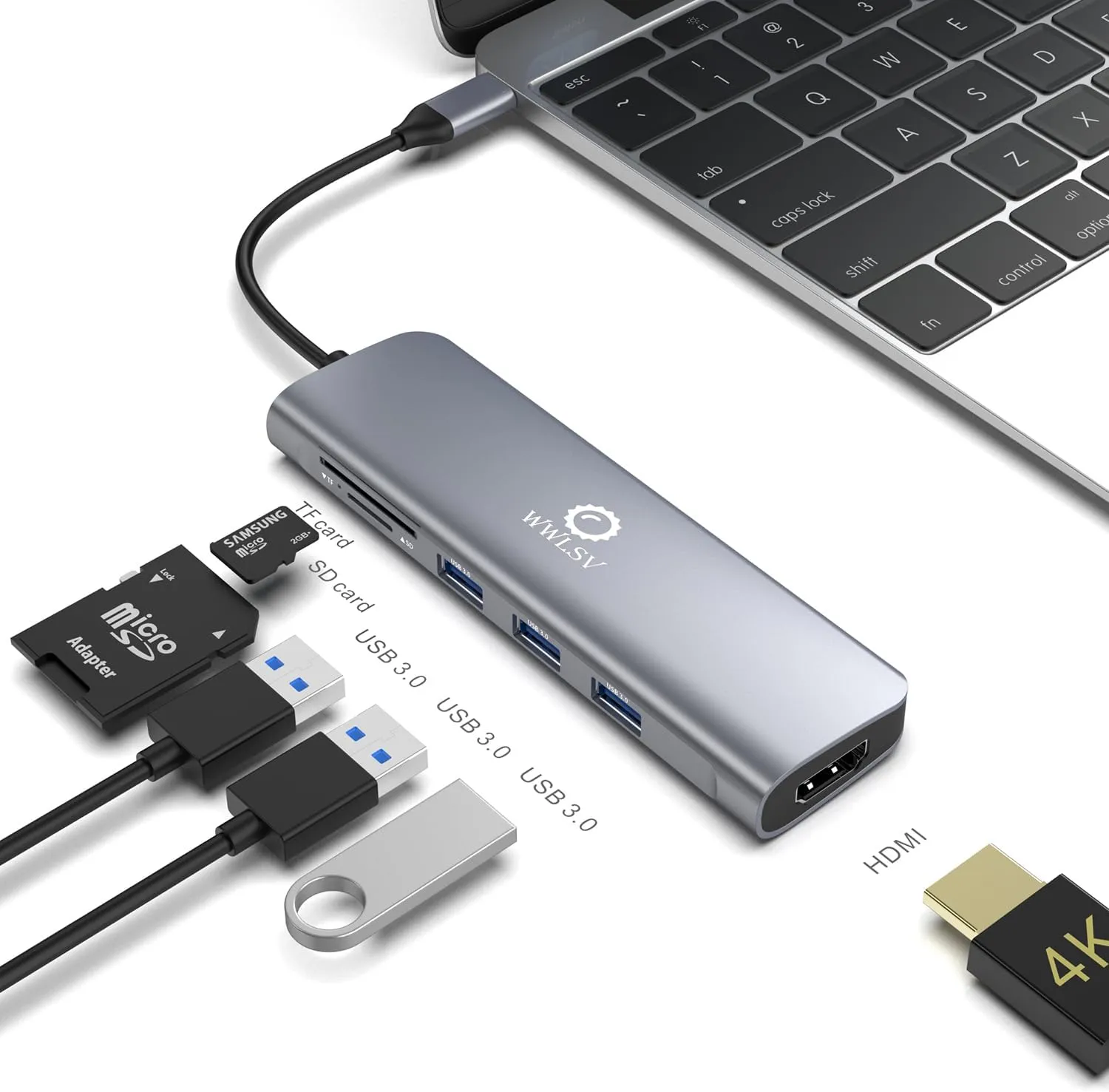 6 in 1 USB C Hub Multiport Adapter with 4K HDMI, 3 USB 3.0 Ports, SD/TF Card Reader, Portable USB C Docking Station Compatible for MacBook Pro/Air, iPad Pro, Chromebook, Dell XPS, HP, Surface