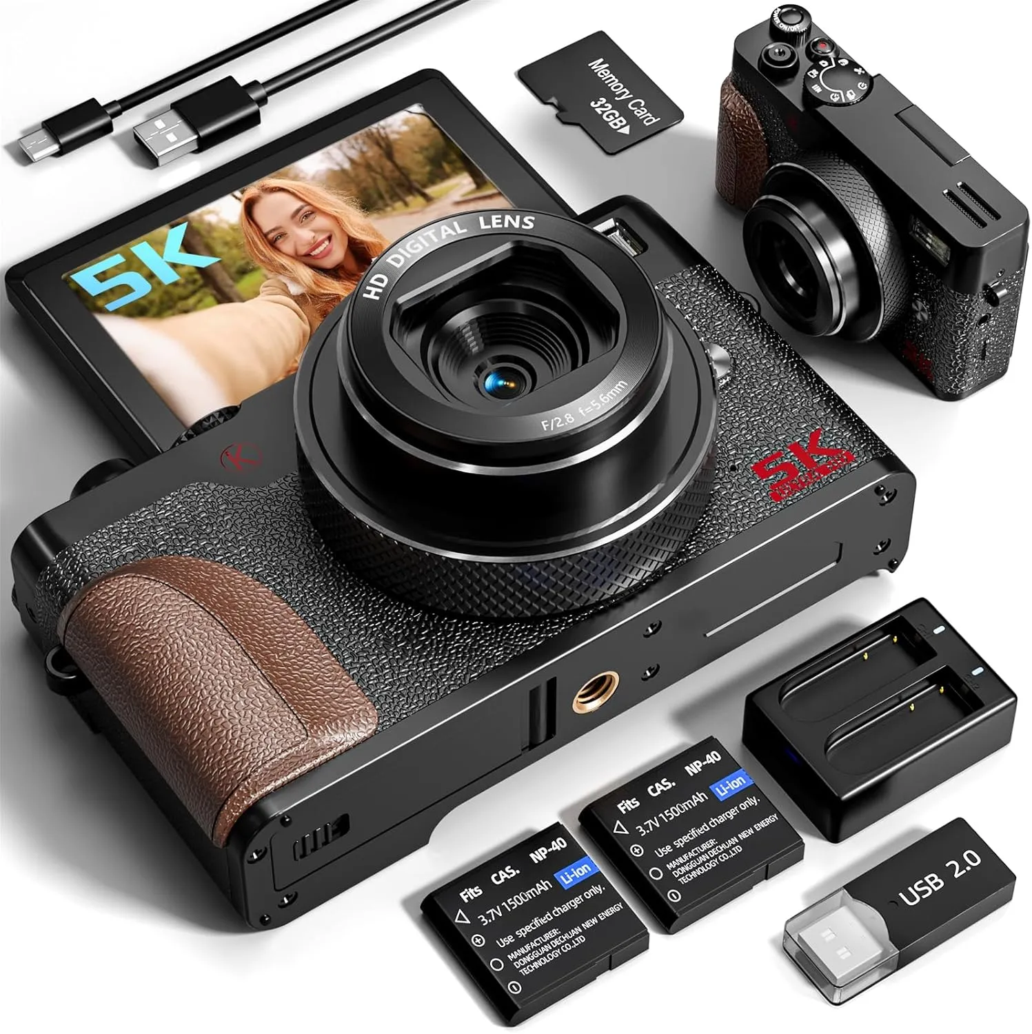 64MP Digital Cameras for Photography, 5K Autofocus Digital Cameras with 32GB TF Card & 2 Batteries,18X Zoom Anti-Shake Vlogging Camera for YouTube (Black)