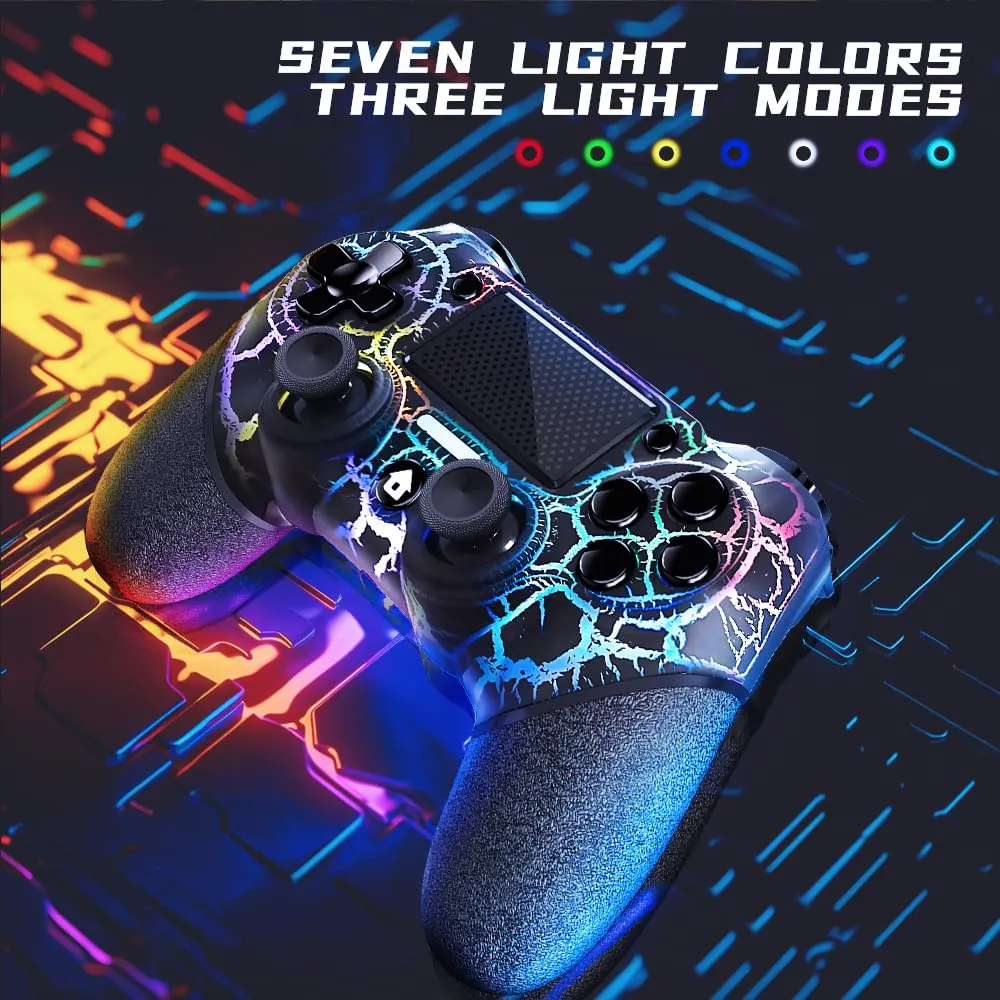 AceGamer Light-up Wireless Controller for PS4,Black Crack Custom Design with RGB Light,1000mah Battery, 3.5mm Audio Jack and Turbo Function,Compatible with PS4/Slim/Pro and Windows PC