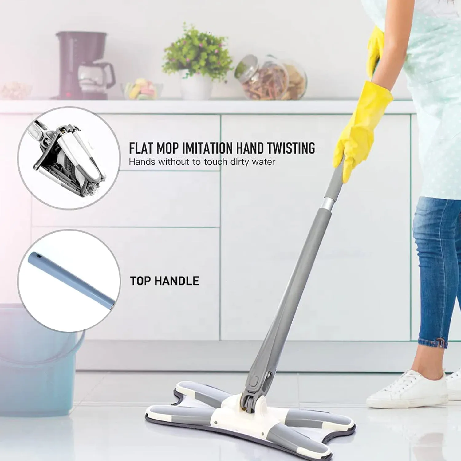 Adjustable 360 Flat Hand Mop: Floors, Walls, Ceilings (Easy Squeeze)