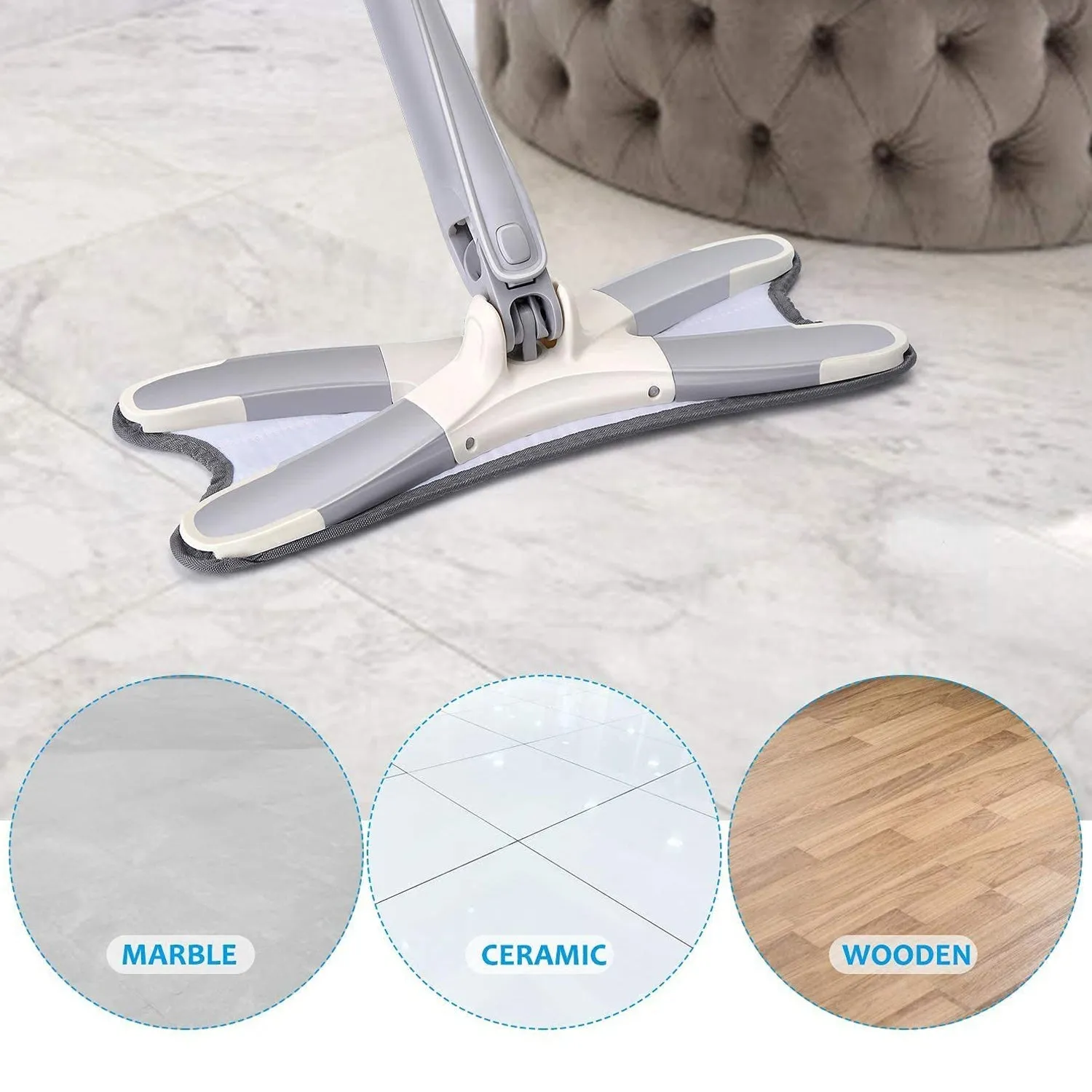 Adjustable 360 Flat Hand Mop: Floors, Walls, Ceilings (Easy Squeeze)