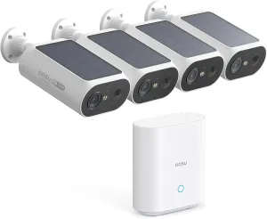 AOSU Solar Security Cameras Wireless Outdoor, 2Mins DIY Installation, No Subscription Cameras for Home Security System, Local Storage, 2K Color Night Vision for Surveillance, 2.4&5ghz WiFi, 4 Cam-kit