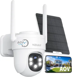 AOV Security Camera, 24H Continuous Recording Security Cameras Wireless Outdoor, WiFi 6, 2K Solar-Powered Cameras for Home Security, 360 PTZ, Auto Tracking, 512G Local Storage(Not Include)