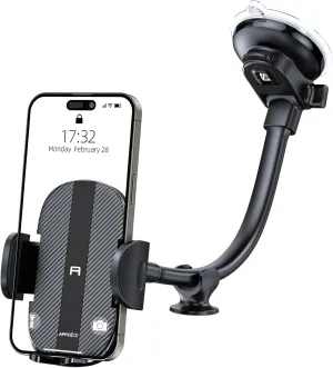 APPS2Car Cell Phone Holder for Car Dashboard Windshield Phone Mount for Car Long Arm Car Phone Holder Mount Strong Suction Cup Anti-Shake Stabilizer Compatible for iPhone, Samsung, All Smartphones