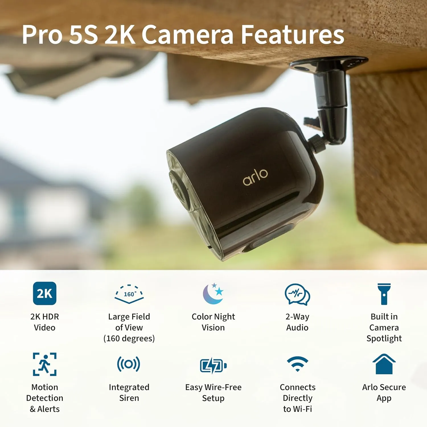 Arlo Pro 5S 2K Spotlight Camera - 2 Pack - Security Cameras Wireless Outdoor, Dual Band Wi-Fi, Color Night Vision, 2-Way Audio, Home Security Cameras, Home Improvement, Black  VMC4260B