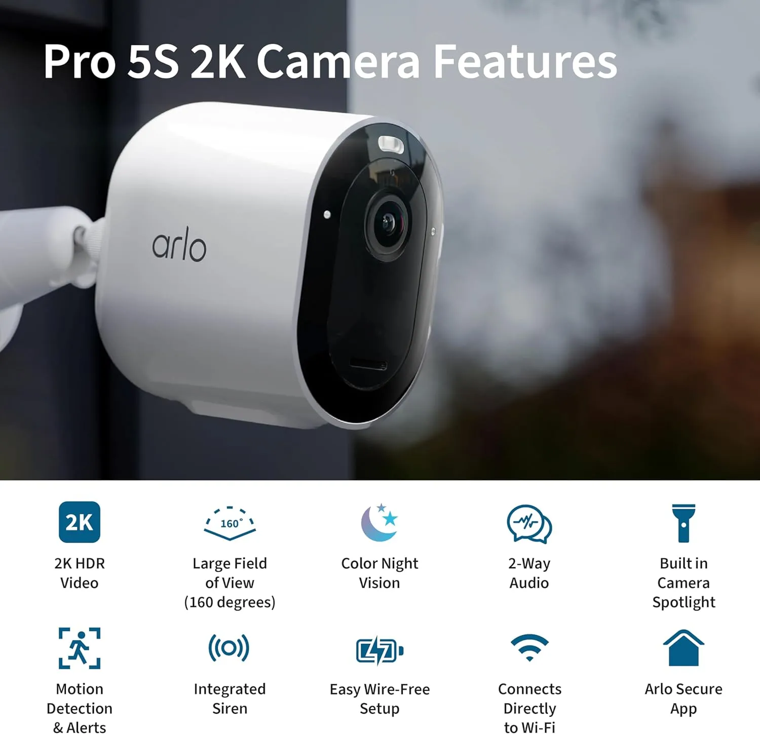 Arlo Pro 5S 2K Spotlight Camera - 2 Pack - Security Cameras Wireless Outdoor, Dual Band Wi-Fi, Color Night Vision, 2-Way Audio, Home Security Cameras, Home Improvement, White  VMC4260P