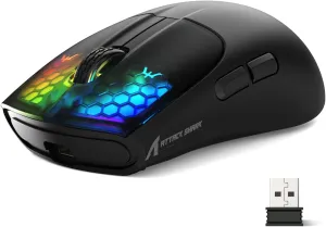 ATTACK SHARK X5 Wireless Gaming Mouse with Tri-Modes BT 5.1/2.4Ghz/USB-C,Lightweight 49g,PAW3212 Optical Sensor,Rechargeable Battery,RGB LED Honeycomb Mice for PC/Tablet/Desktop/Office/Games-Black