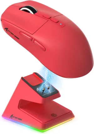 ATTACK SHARK X6 49g Superlight Wireless Gaming Mouse with Magnetic RGB Charging Base, Ultralight Mice PixArt PAW3395 Sensor, 26000DPI, BT/2.4G Wireless/Wired Mouse, 200Hrs Battery for Win/Mac (Red)