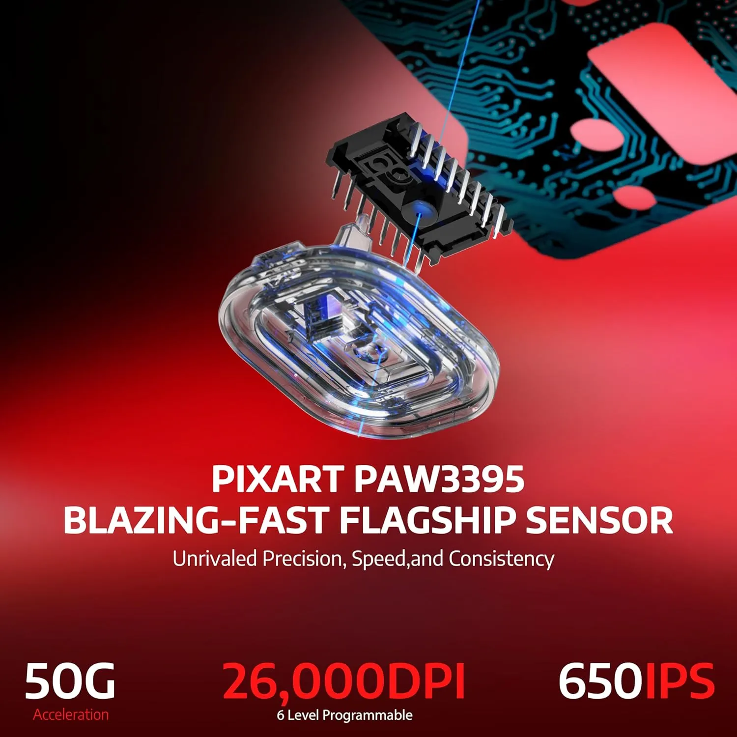 ATTACK SHARK X6 49g Superlight Wireless Gaming Mouse with Magnetic RGB Charging Base, Ultralight Mice PixArt PAW3395 Sensor, 26000DPI, BT/2.4G Wireless/Wired Mouse, 200Hrs Battery for Win/Mac (Red)