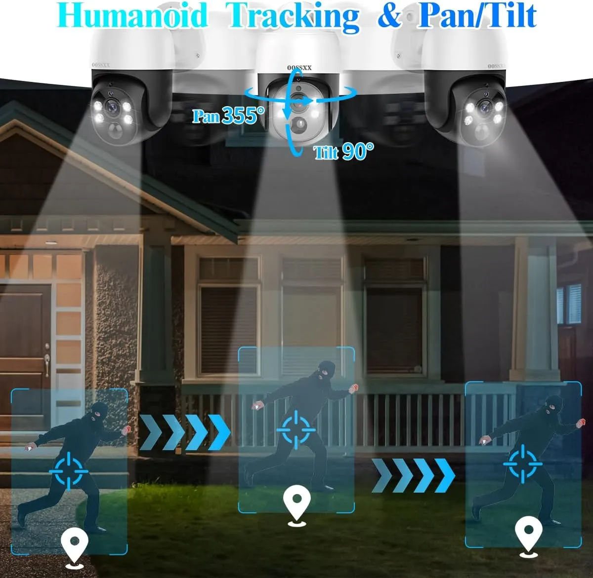 Auto Tracking 4K 2-Way Audio PTZ PoE Outdoor Wired Security Cameras System Home Wired Cameras Video Surveillance DVR Kit