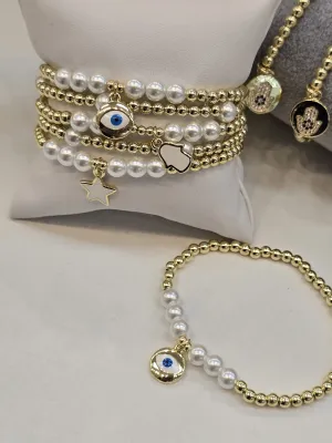 Beaded Hamsa and Evil Eye Bracelet Stack