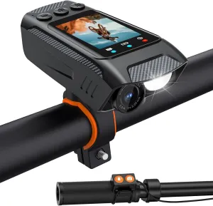 Bike Camera Bicycle Video Cameras Recorder Action Cameras 4K 30fps EIS 40MP, Vlogging Cameras Bike Lights Sets Electric Bike Horns 3 in 1, Sports Cameras w/32G Memory Card