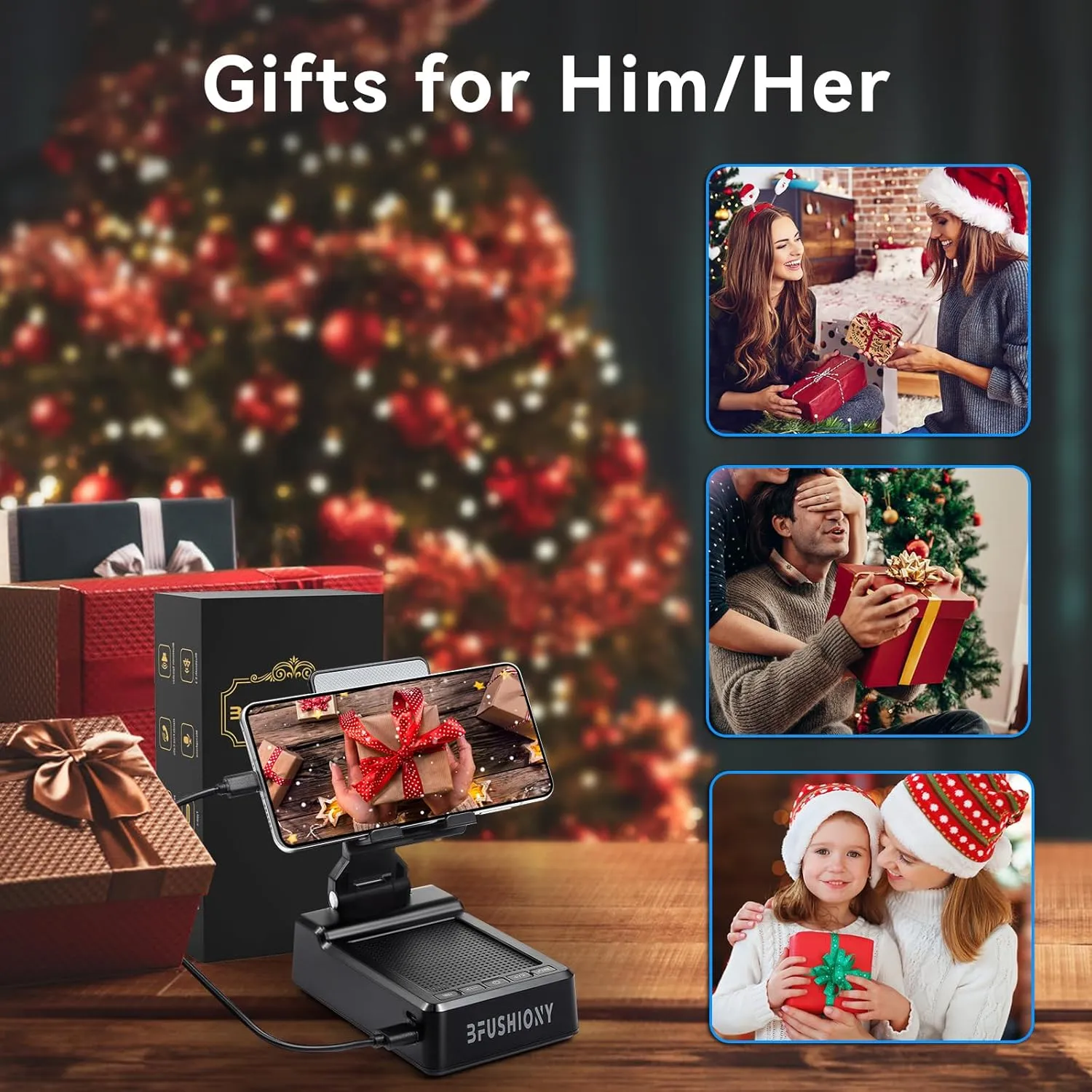 Birthday Gifts for Men Women - Phone Stand with Wireless Speaker and Charger for iPhone/Android/Tablet, Unique Gift for Him Dad Mom Tech Gadgets